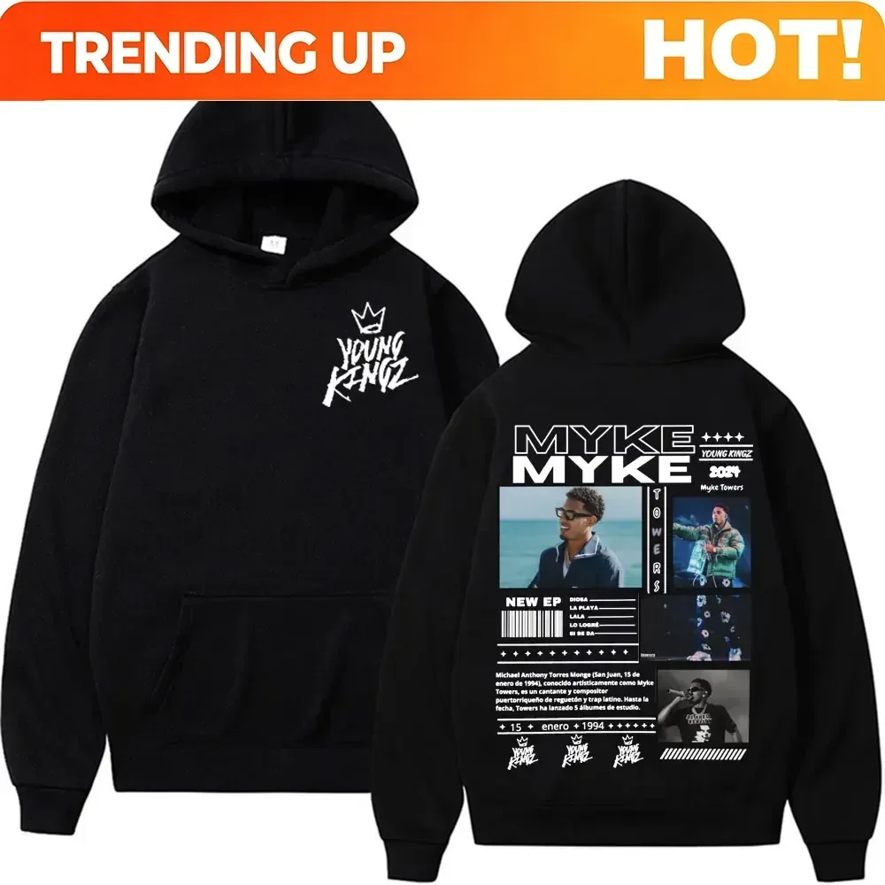 Customization Rapper Myke Towers Album Cover Hoodie Men Women's Clothing Hip Hop Street Vintage Hooded Autumn/Winter Comfort Fle