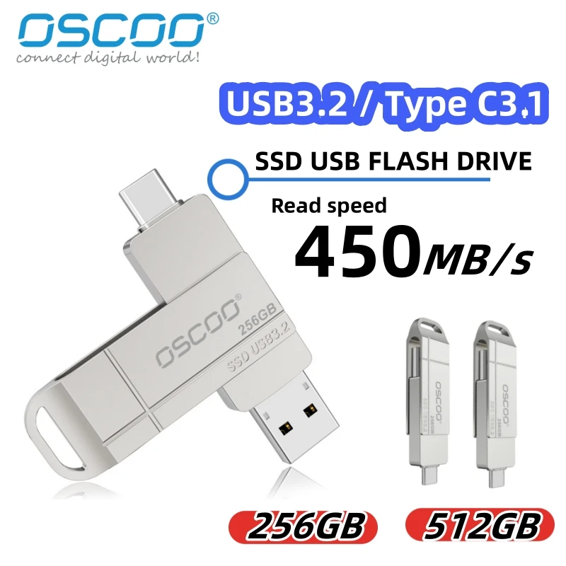 Super Speed USB3.2 Flash Drive 256GB USB Type-C External SSD 350MB/s-450MB/s Flash Drive USB Flash Type C Pendrive Type C