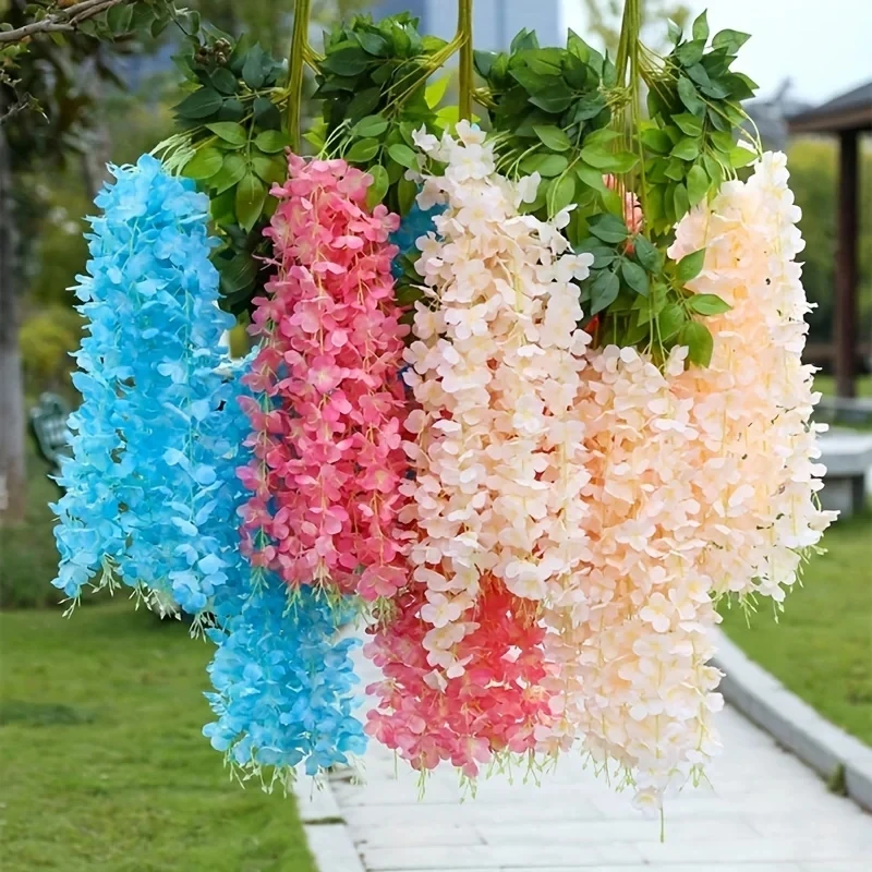 Artificial Flowers Silk Wisteria Vine Fake Silk Hanging Flower for Wedding Party Garden Outdoor Greenery Home Wall Decor