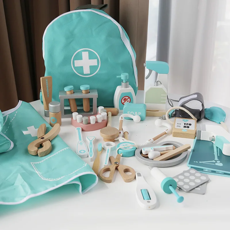 Jouet de Simulation en bois pour enfants, jeux de Simulation, cadeau pour filles, jeu éducatif, médecin, carrière, jouets d'allaitement, accessoires