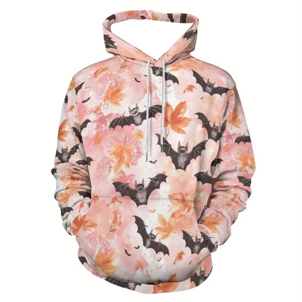 هوديس عصرية جديدة للرجال والنساء، تصميم بنمط اليقطين الخفافيش للهالوين مطبوع ثلاثي الأبعاد، هوديي للارتداء اليومي مع جيوب #2