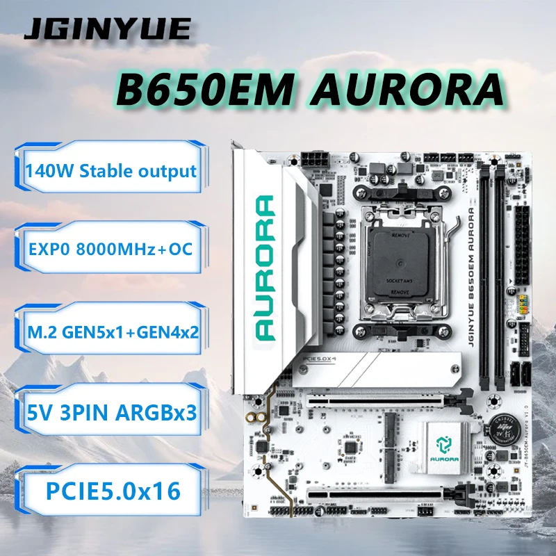 JGINYUE B650M AURORA New Motherboard M-ATX For AMD® Ryzen 7/8/9000series Desktop PC DDR5 RAM PCIe5.0 Gaming No-WiFi