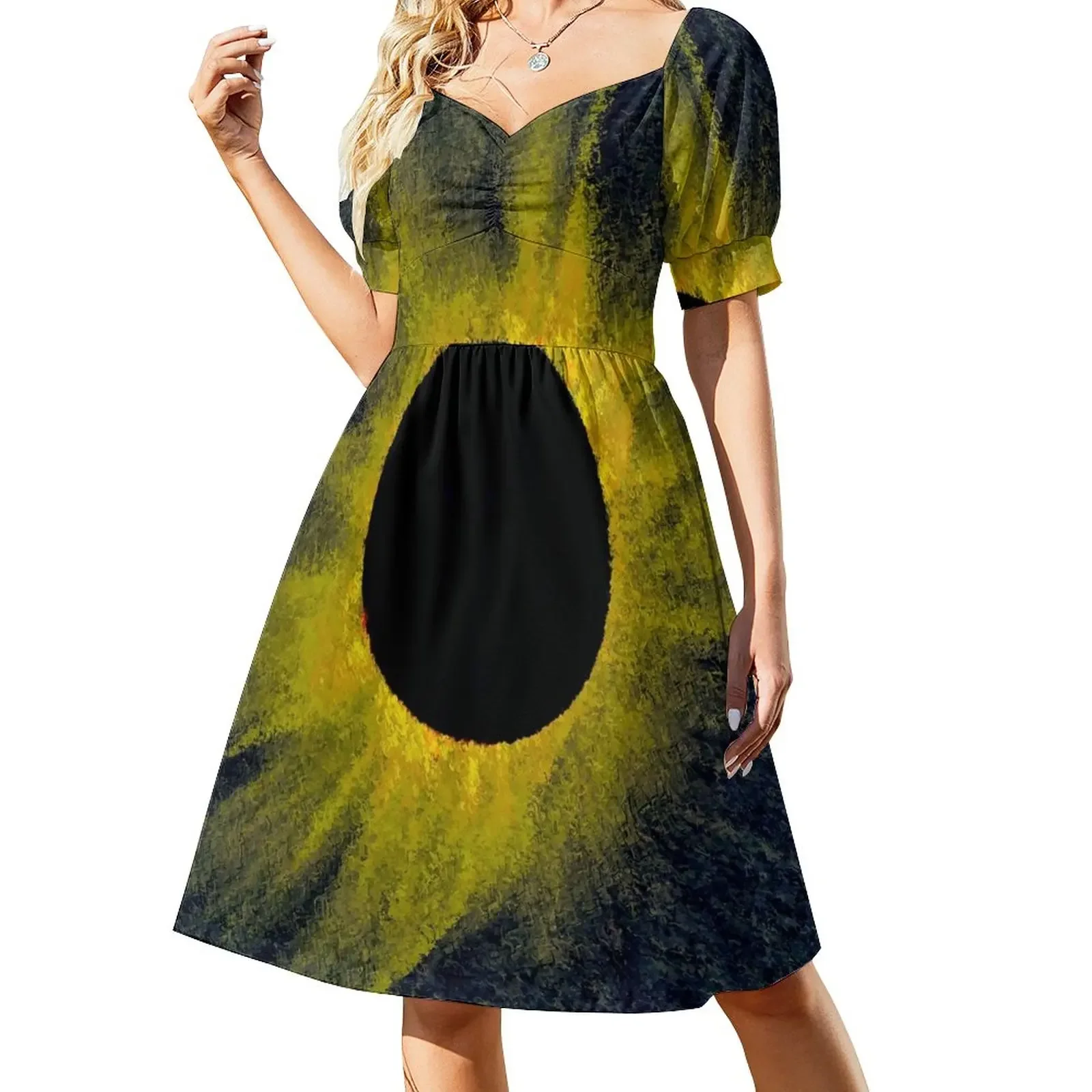 

Total Eclipse of the Sun Generative Astronomical Art Short-Sleeved Dress elegant chic women dresses promotion cute dress