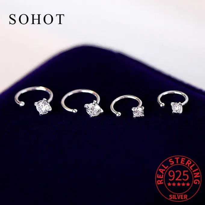 Fashion Real 925 Sterling Silver Round 3/5mm Zircon Stud Earrings For Women Fine Jewelry Minimalist Accessories Ear Piercing