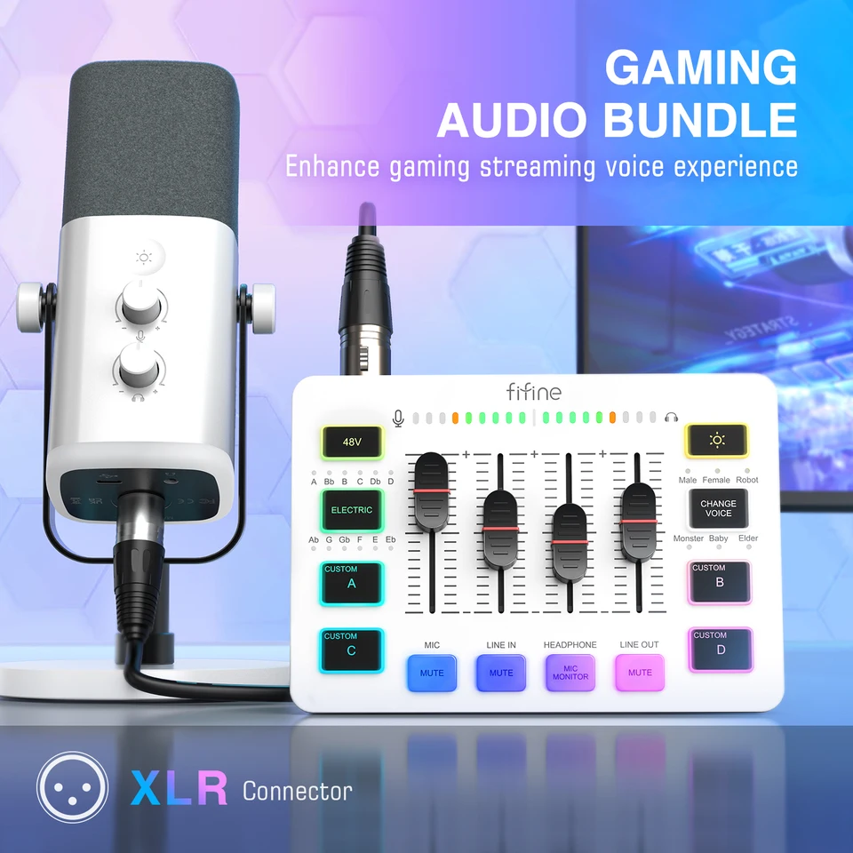 Conjunto de podcast de streaming FIFINE KS5W Microfone dinâmico