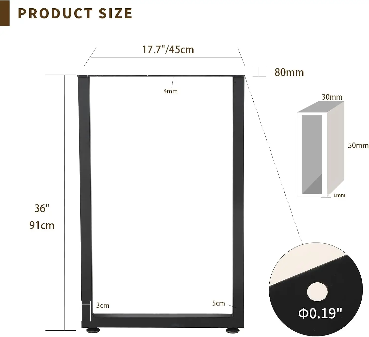 36 Inch Counter Height Table Legs, Heavy Duty Metal Table Legs with Adjustable Feet, Rectangular Iron Furniture Legs for Kitchen Island, Breakfast Bar & DIY Furniture, 45cm Wide, Set of 2