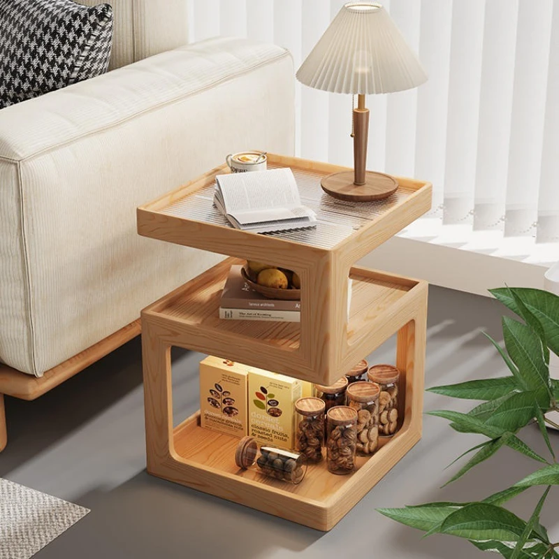Sofa side table Solid wood bedside table Bedside table with lamp Small coffee table