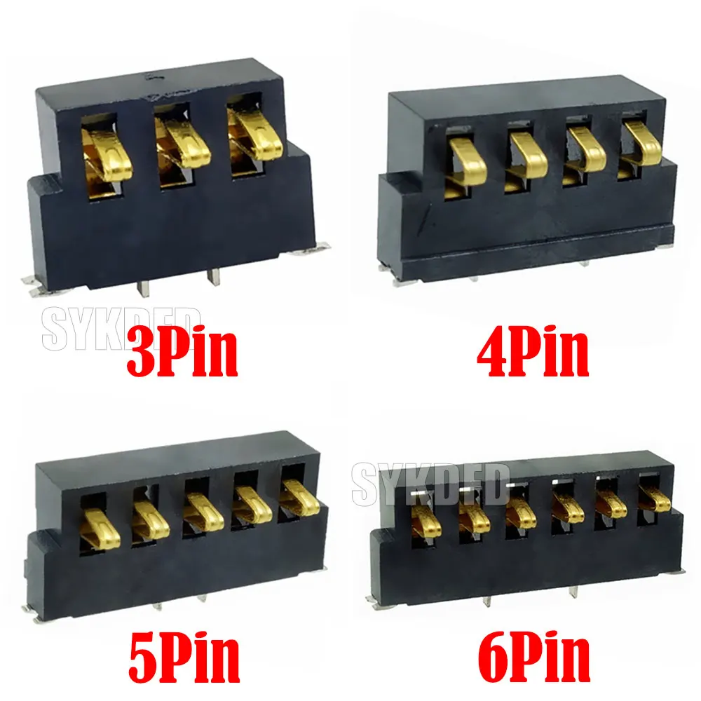 5PCS  SMT Spring Battery Connector  3 4 5 6 Pin Male 2.5 MM Pitch  Contact Power Charge Connector Contacts Gold Plated 6.4H