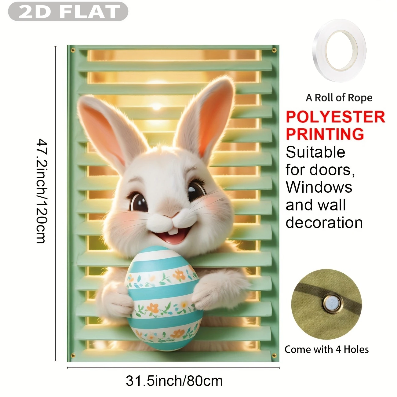 2D FLAT 1pc Party Packs Easter Bunny & Egg Window Banner- Polyester, Indoor/Outdoor Decorative Flag