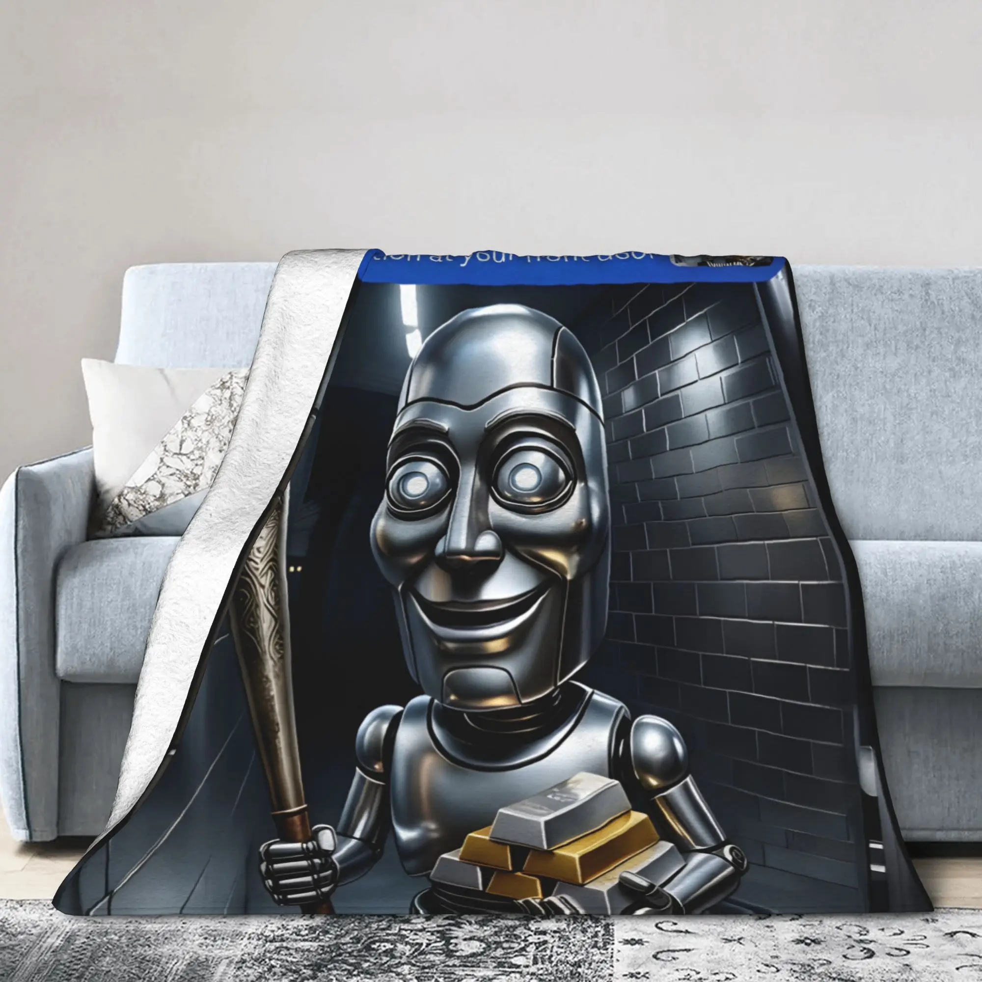 Relax There Is Motion At Your Front Door Tung Tung Tung Sahur Robot  Blanket Stuff Bed Decorative  Blanket Throw Soft Flannel