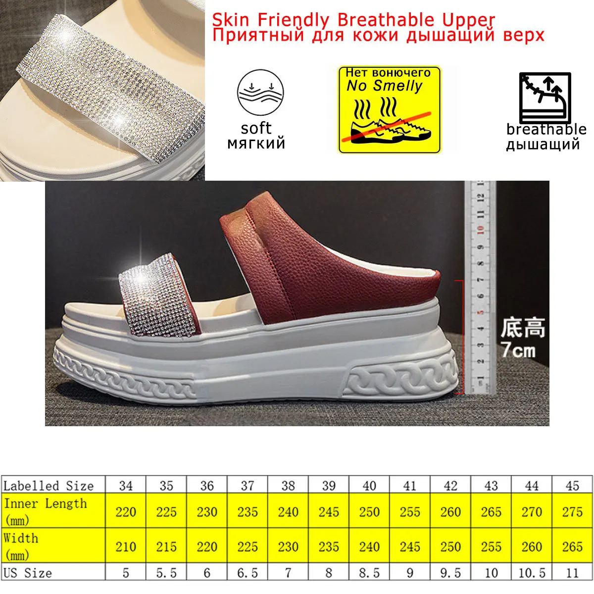 Fujin 7cm Rhinestone Genuine Leather Women Summer Peep Toe Platform Wedge Sandals High Brand Elegant Comfy Slides Beach Shoes