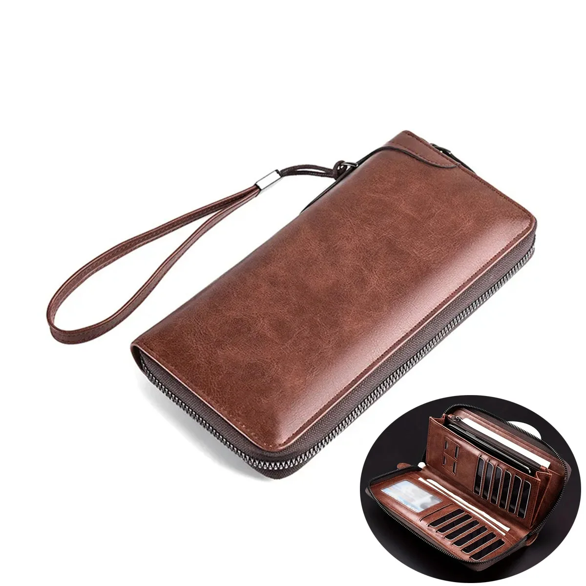 Heren portemonnee met lange ritssluiting Hoge kwaliteit Pu lederen portemonnee voor heren RFID-blokkerende zakelijke clutch Bag Creditcardhouder Portemonnee Man