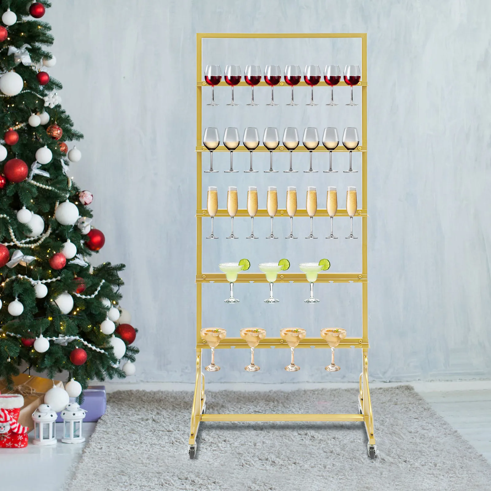 

5-ярусная железная подставка для шампанского, Золотая полка для шампанского, напольное крепление 66*42*167 см для свадеб, выпускных
