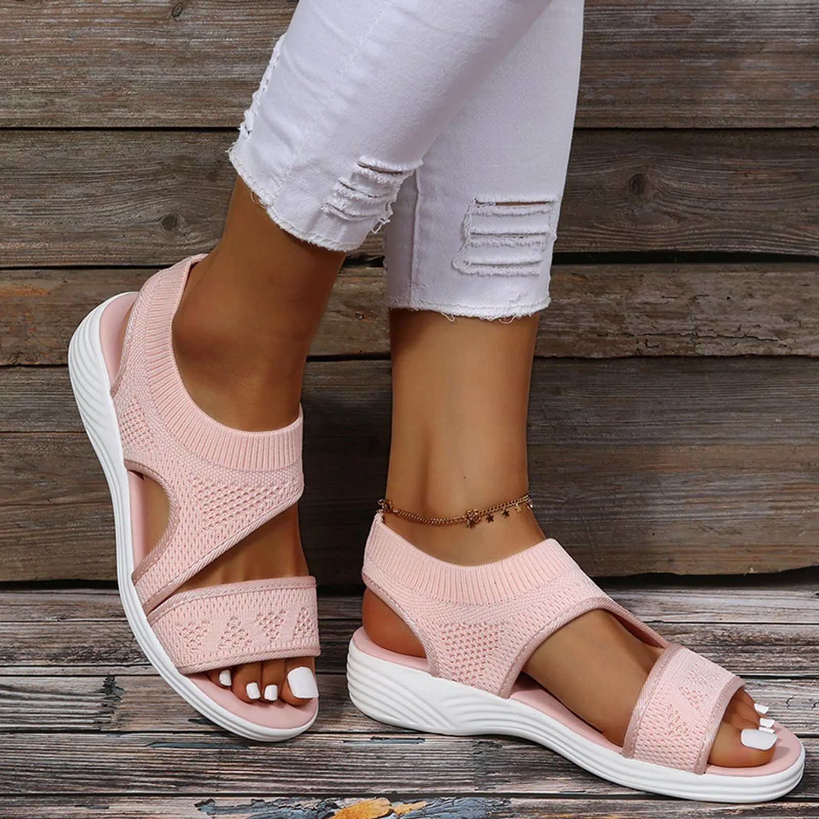 

New Women's Casual Shoes Light Comfort Summer 2024 Plus Size Mesh Fish Mouth Open Toe Wedges Platform Sandals Beach Sports