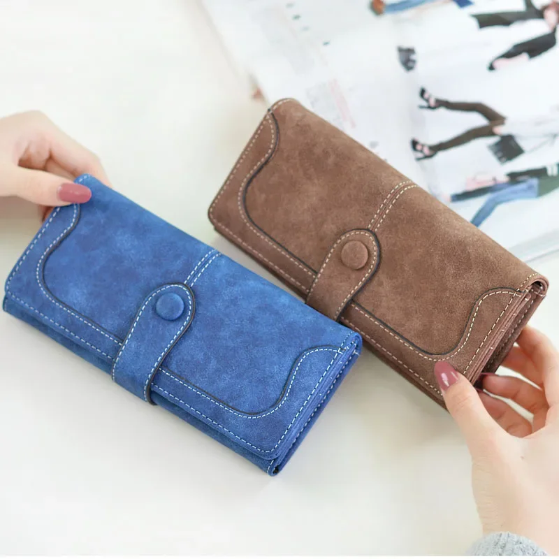 Many Departments Faux Suede Long Wallet Women Matte Leather Lady Purse High Quality Female Wallets Card Holder Clutch Carteras