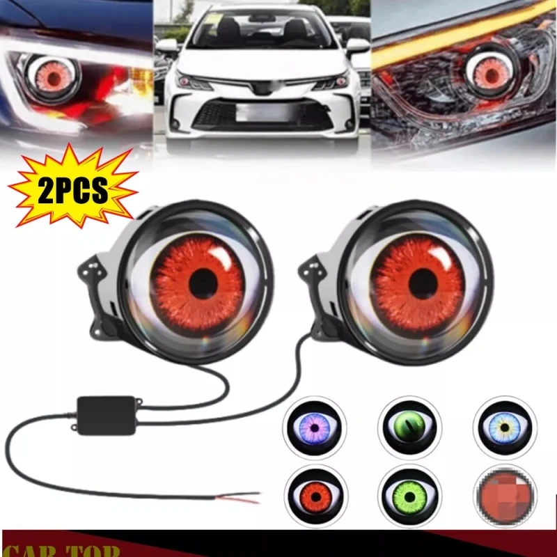 2pcs LED Dynamic Devil Eyes Lights 12V Car Remote Control Headlight Retrofit Kit