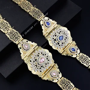 Sunspicem Chic Taps Craftan Belt für Frauen Gold Farbe Arabische Taille Aktueller Gürtel Kristall Braut Hochzeit Schmuck Korporal 8 Hauptverkaufsgold Hochzeitsgürtel - №1