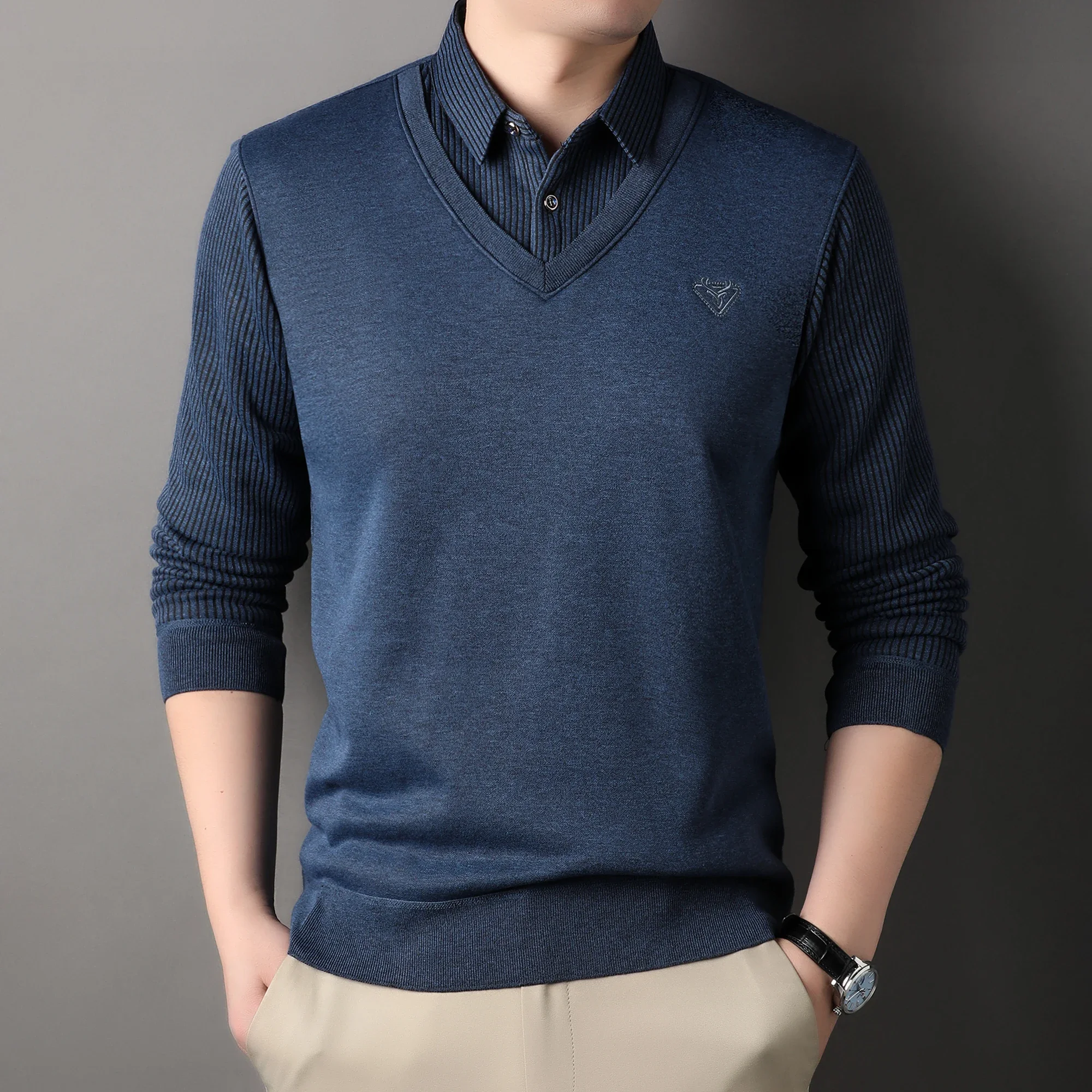 

Mens Pullover Knit Polo Shirts Shirt Collar Jersey Pullovers Men's Business Casual Fashion Stripe Top Clothing