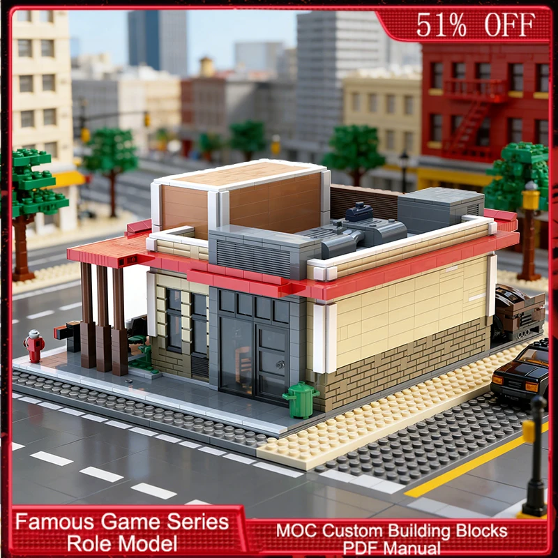 

Конструктор 1991 PCS: Ресторан быстрого питания для города, модульный набор MOC, креативный дизайн, DIY, игрушка для мальчиков, подарок на день рождения