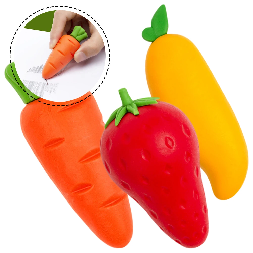 

3 Pcs Fruit Eraser Erasers Cartoon for Portable 's Pencil School Cute Funny Mini