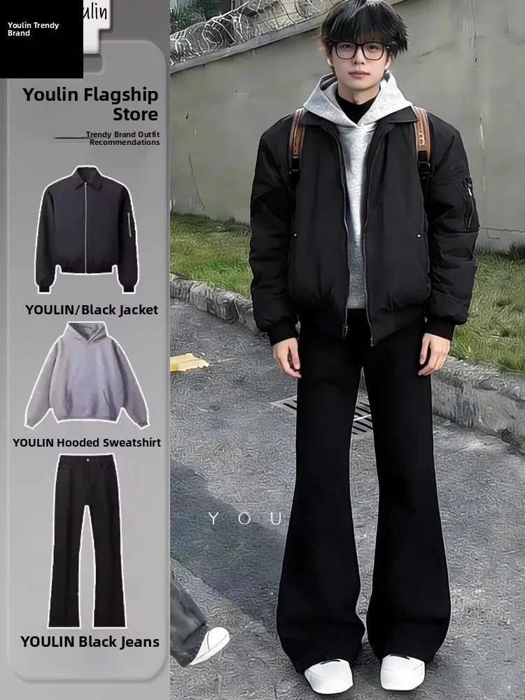 

Cool American Style Pilot Jacket Set for Men Short Baseball Collar Trendy Brand High Street Fashion Outerwear Spring Season L...