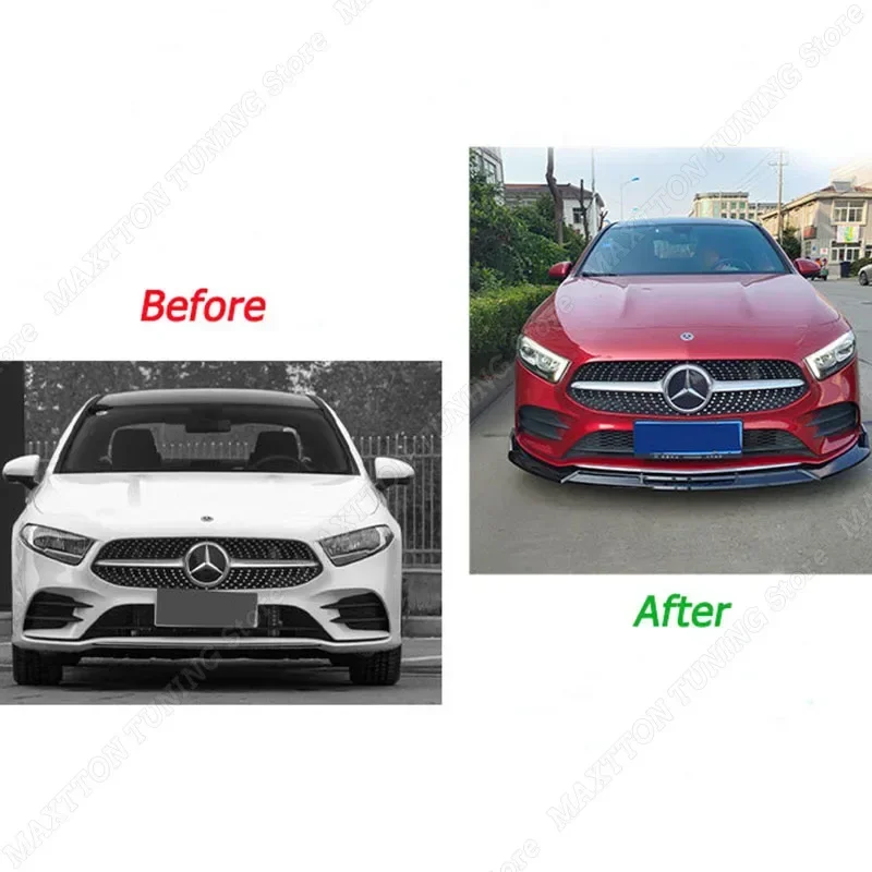 High Quality Car Front Bumper Separator Bumper Lip Spoiler Splitter For Mercedes Benz A Class W177 V177 2018-2023 Gloss Black