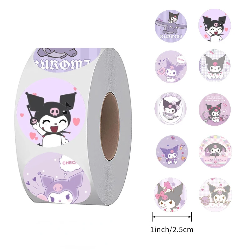 500 Stickers/roll 25MM Kawaii Sanrio Thank You Stickers Roll Hello Kitty Cartoon Sealing Labels Decals Cute Kids Reward Sticker