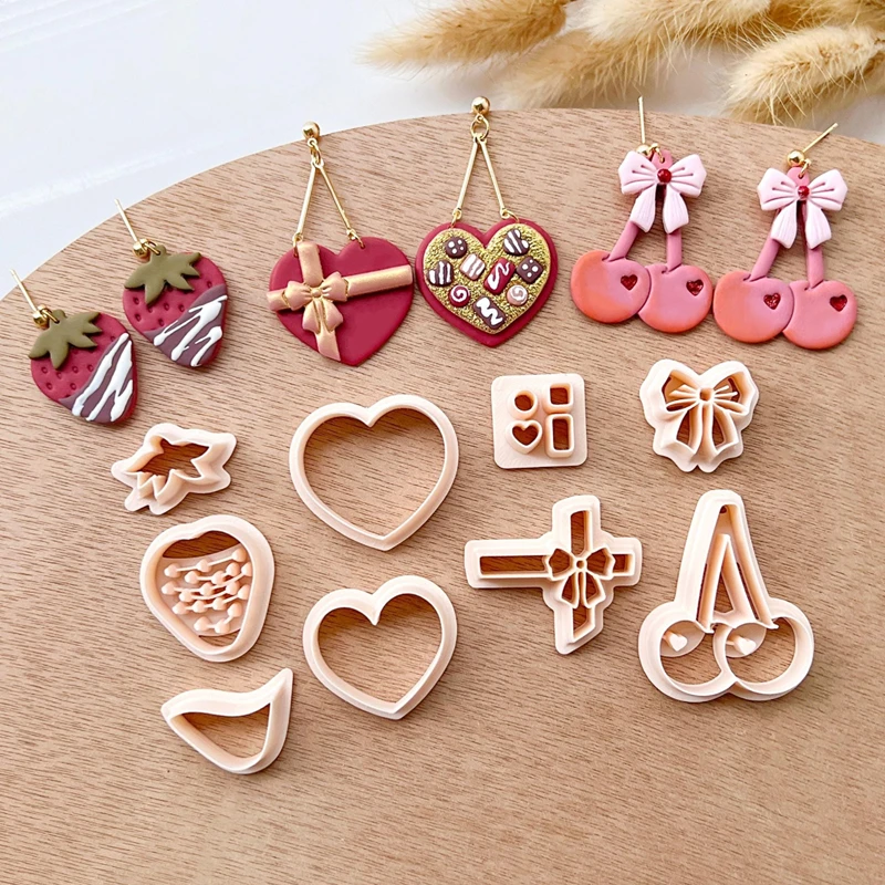 Valentine's Day Fruits Chocolate Heart Polymer Clay Cutters Cherry Strawberry Shaped Earrings Pottery Clay Jewelry Making Tools