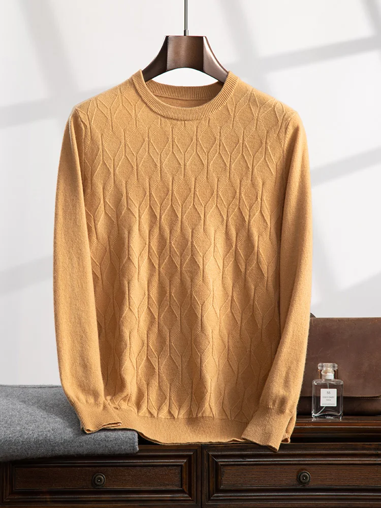 Choice 100% Cashmere Sweater Men O-neck Pullover Autumn Winter Warm Comfy Diamond pattern Cashmere Knitwear High Quality Tops