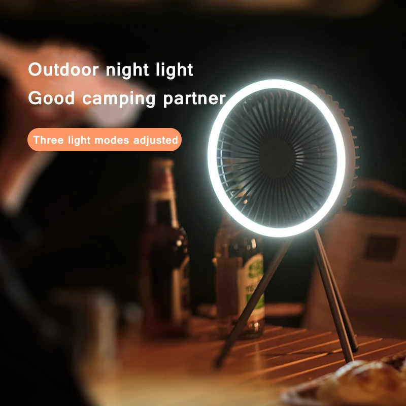 Portable Camping Fan 10000mAh Power Bank USB Rechargeable Electric fan Air Cooler Outdoor Ceiling Fan With LED Night Light