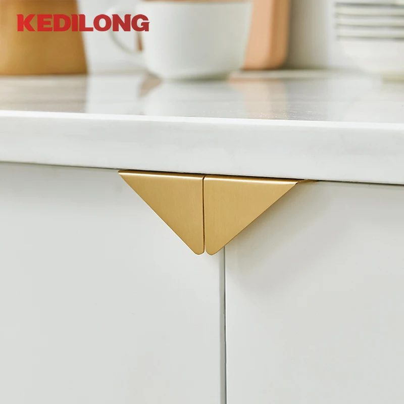 

KEDLO European Light Luxury Brass Hidden Triangle Pull Handle Modern minimalist Kitchen Cabinet Drawer Gold Handle