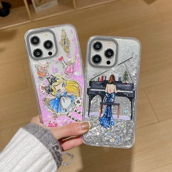 Creative Cartoon Girl Transparent Border Quicksand Phone Case Cover for IPhone 12 13 14 15 Pro Max Case for IPhone 15 Pro