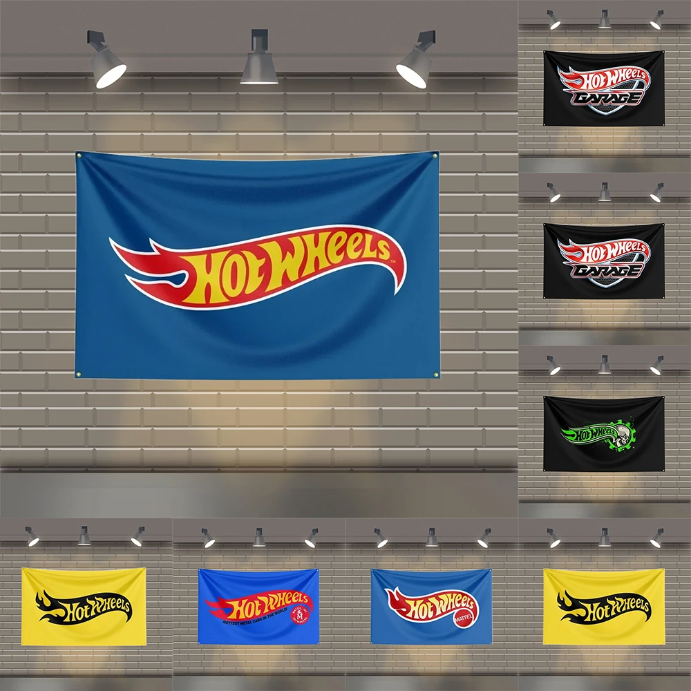 Hot Wheels-Drapeaux de voiture College en polyester, décoration de garage, sensation de voiture, Fédération, chambre, 3x5