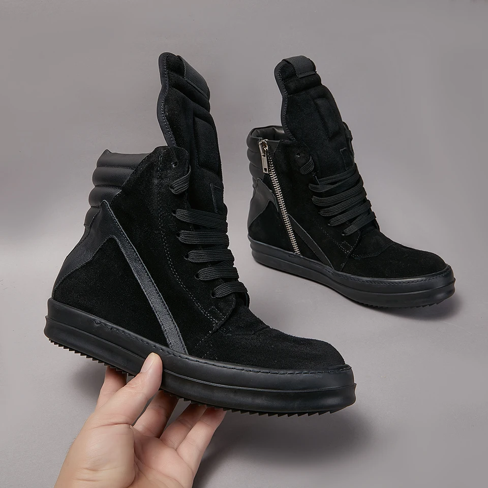 Designer Men High Top Quality Casual Shoes Women Sneakers Lace Up Geobasket Black Suede Leather Zip Flat Ro Luxury Ankle Boots