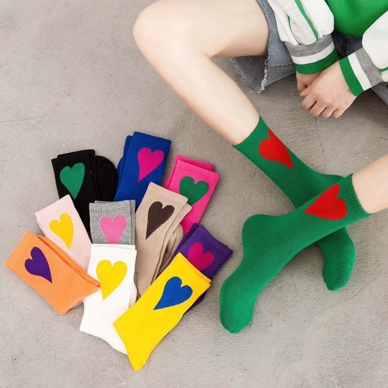 Women's Socks Female Korean Colorful Heart Socks Ins Style Versatile Dopamine Casual Sports Breathable Socks