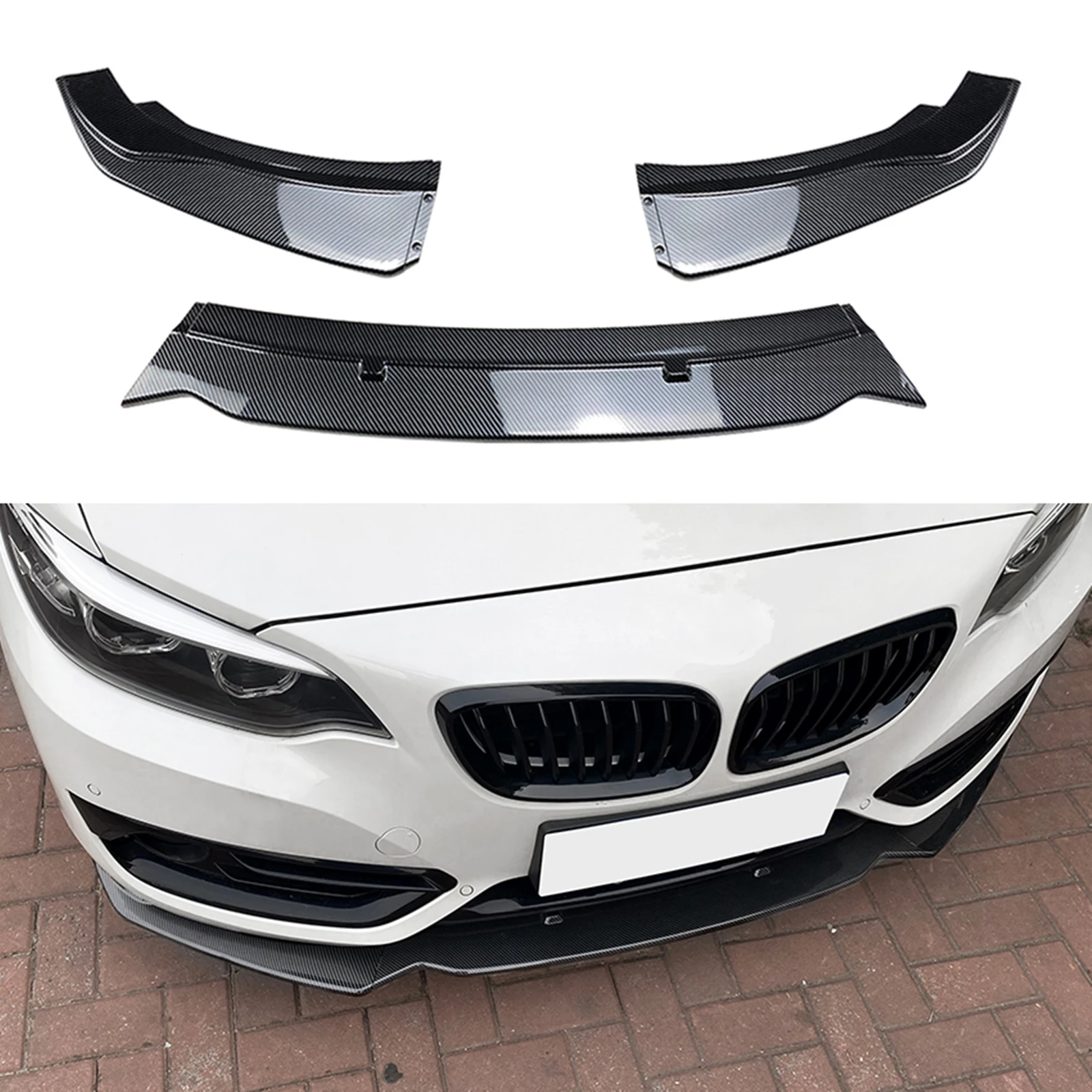 

Carbon Fiber Look/Gloss Black Car Front Bumper Spoiler Splitter Lip For BMW 2 Series F22 F23 220i 225i 228i 2014-2019 Base Model