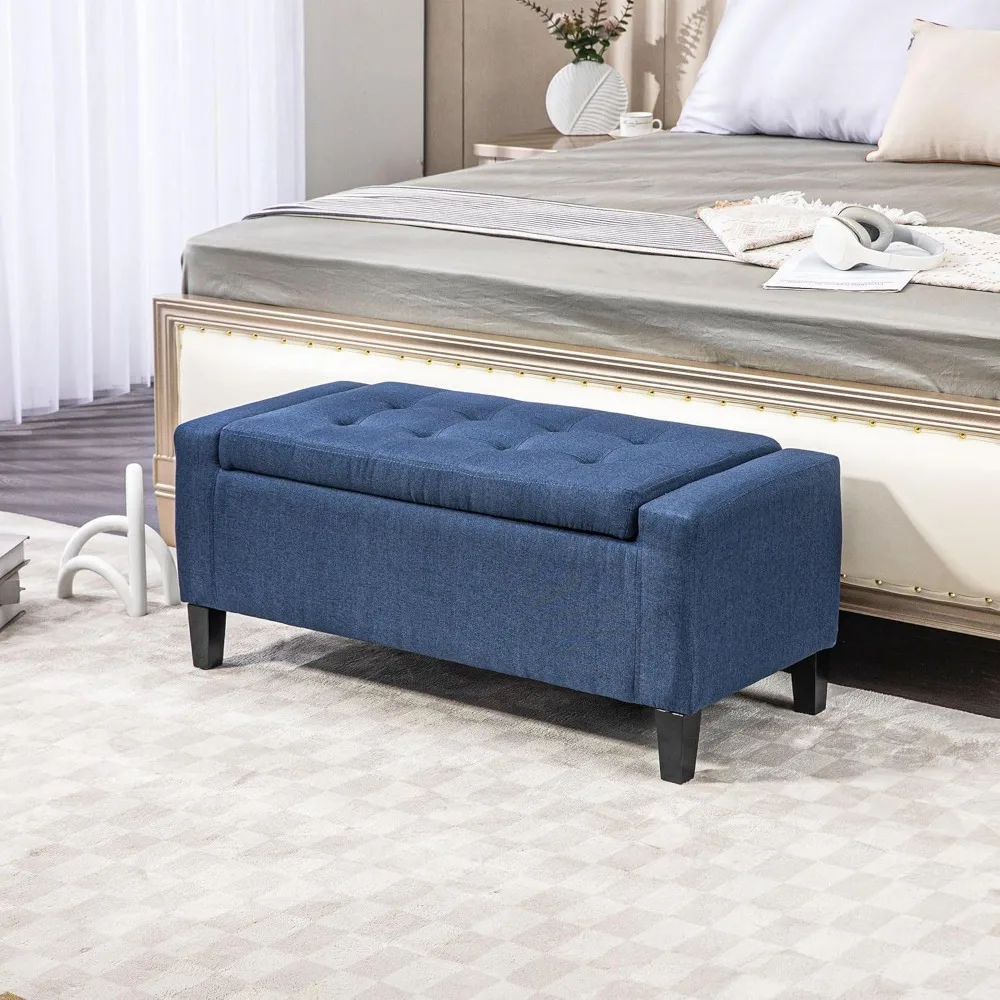 Storage Ottoman, Linen Upholstered Storage Bench with Lift Top and Button Tufted for Living Room