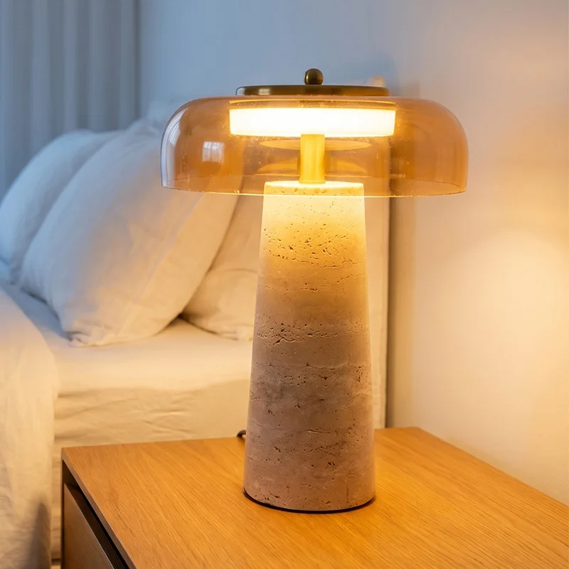 Nordic Denmark yellow travertine mushroom bedside lamp study wabi-sabi wind creative bedroom desk lamp high sense