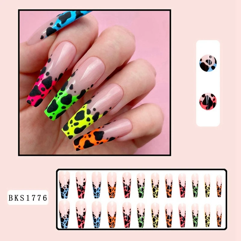 Wearable Nail Patches Nail Art Chips Cow Print French Graffiti False Nails Detachable Press On Nails DIY Manicure Nails