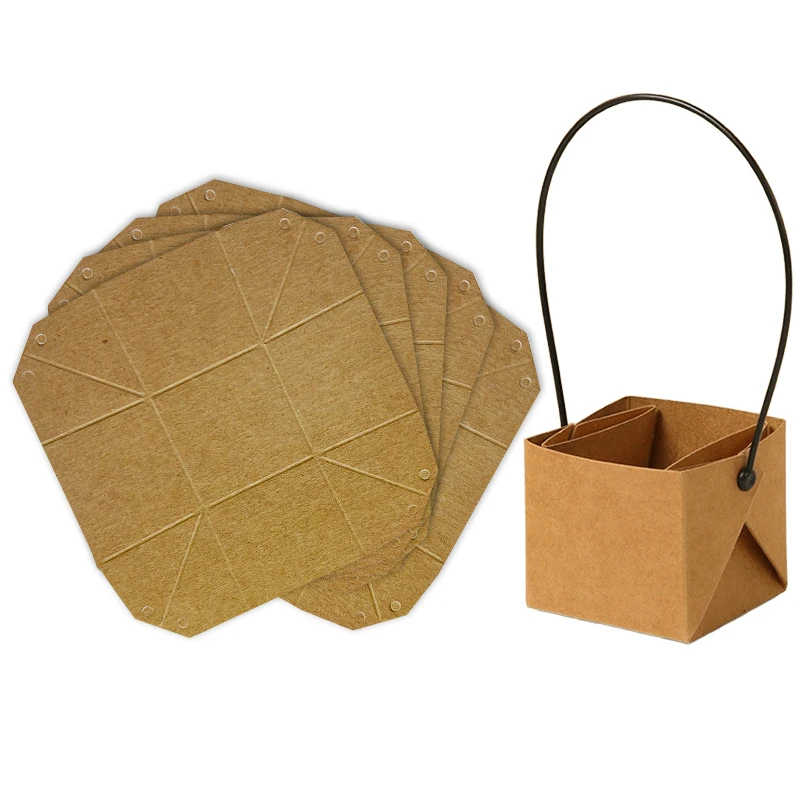 6/12PCS Kraft Paper Plantpot with Handle Succulent Potted Mini Plants Box Container Indoor Outdoor Foldable DIY Garden Tools ZYF