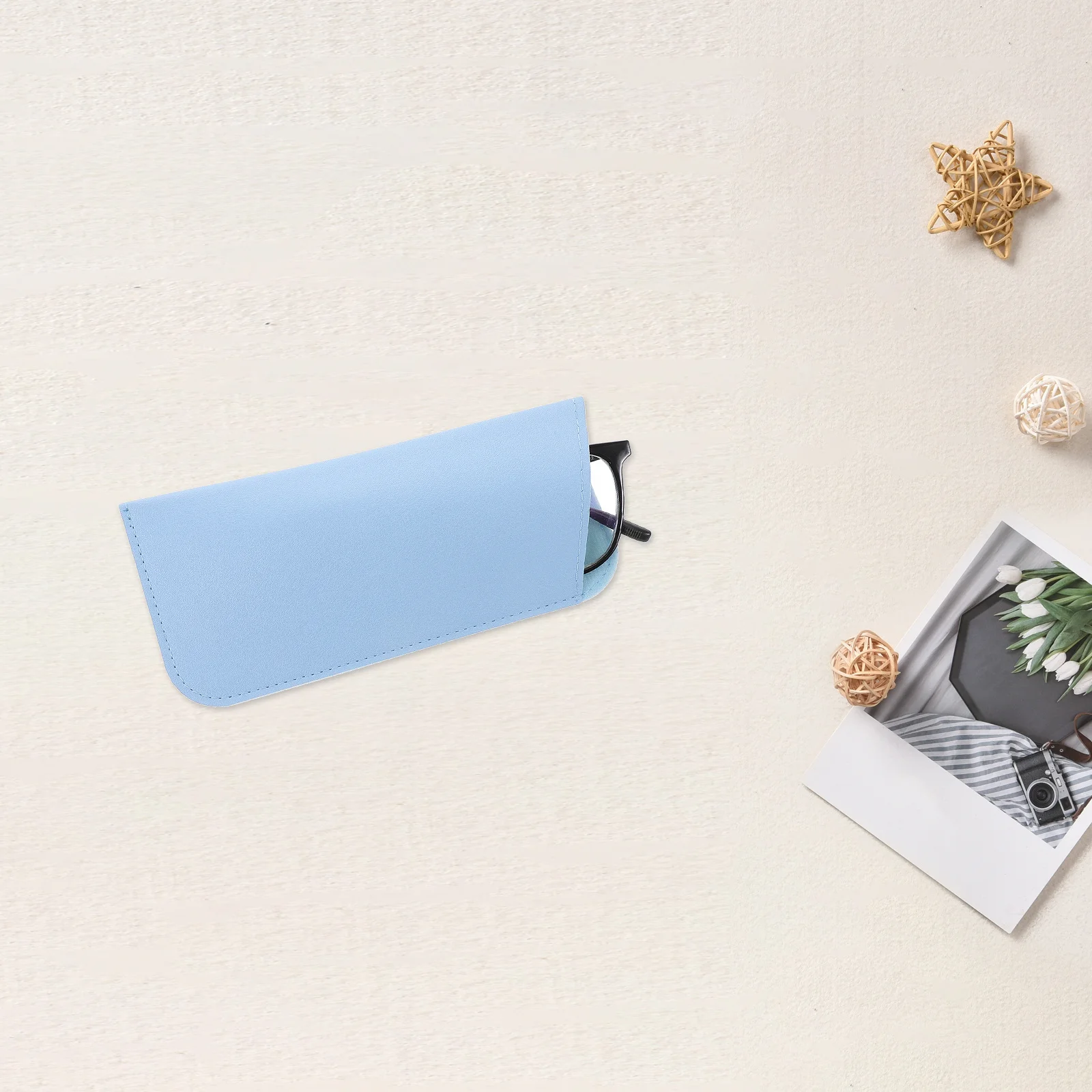 2Pcs Eyeglass Pouch Minimalist Solid Color Slant Mouth Design Anti-Scratch PVC Glasses Sleeve for Reading Sunglasses