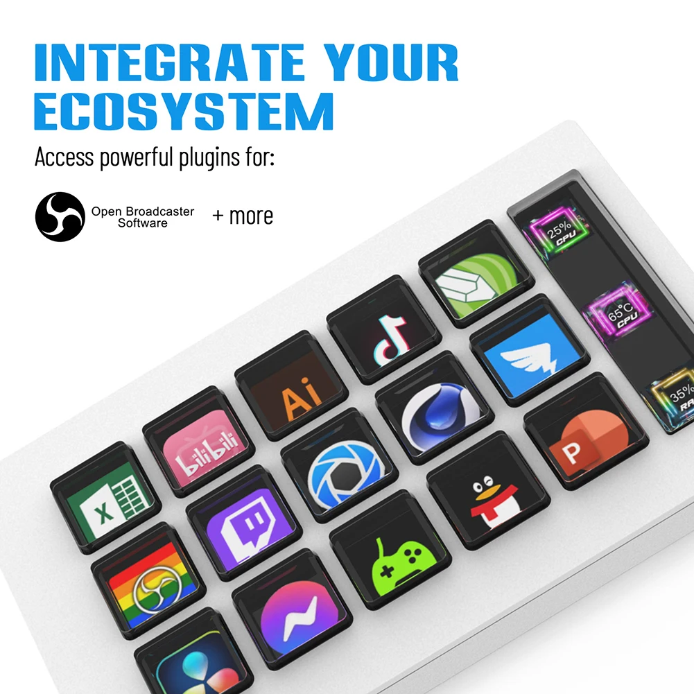 لبرمجة ألعاب StreamDeck لوحة مفاتيح قابلة للتخصيص 15 مفتاحًا وحدة تحكم بزر LCD لوحة مفاتيح مرئية لهدية Windows/MacOS
