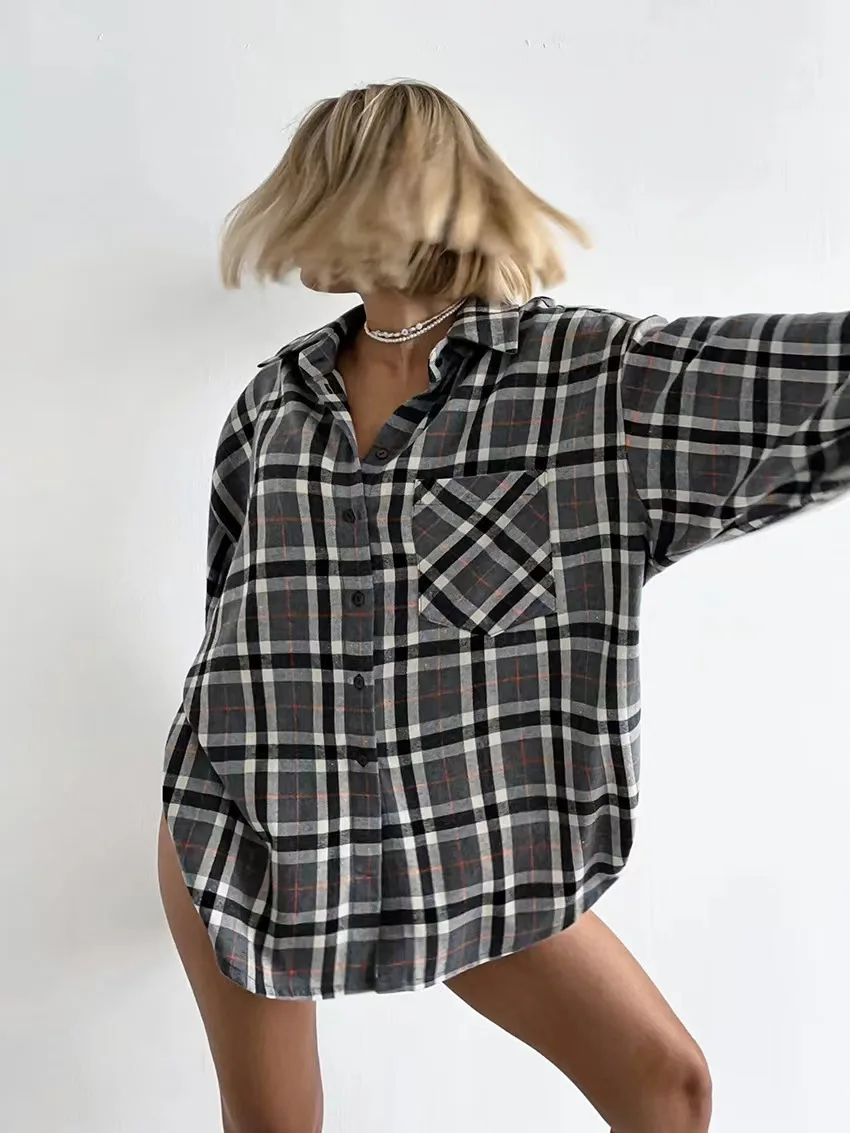 ay منقوشة فضفاضة irt خمر تصميم طية صدر السترة Neline طويلة Sve المرأة الربيع Faion عارضة irt #4