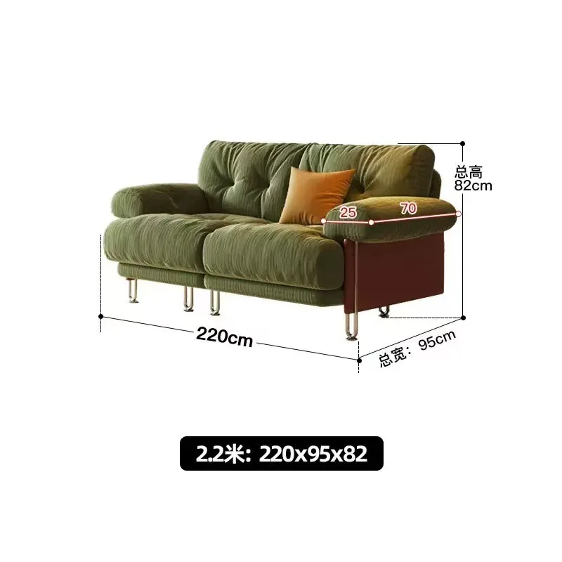 LH antique log sofa living room small apartment retro chenille fabric sofa