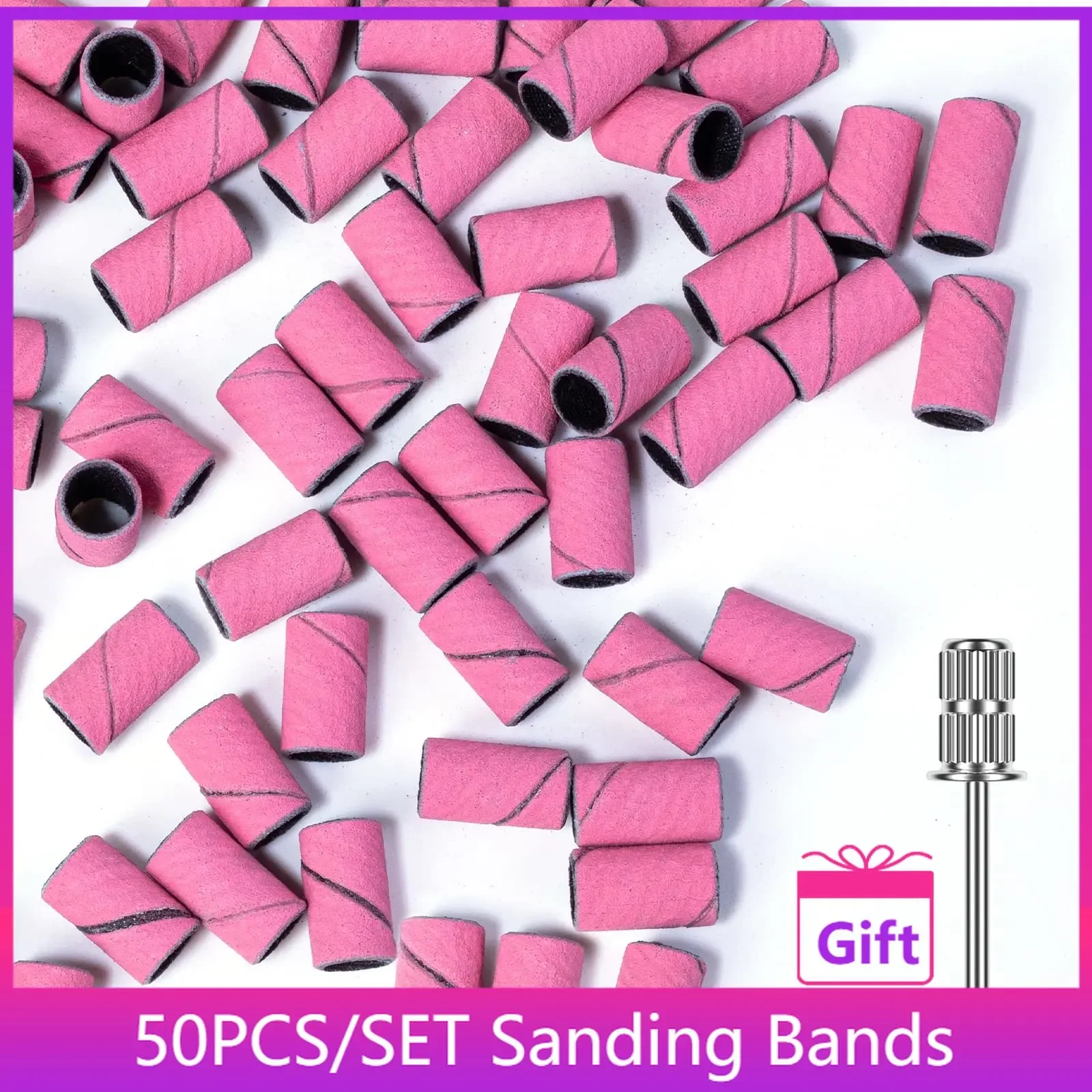 

50pcs Nail Sanding Bands for Efile with Mandrel Bit 240 Fine Grit Sanding Caps for Acrylic Gel Nails Polish Shaping and Removing