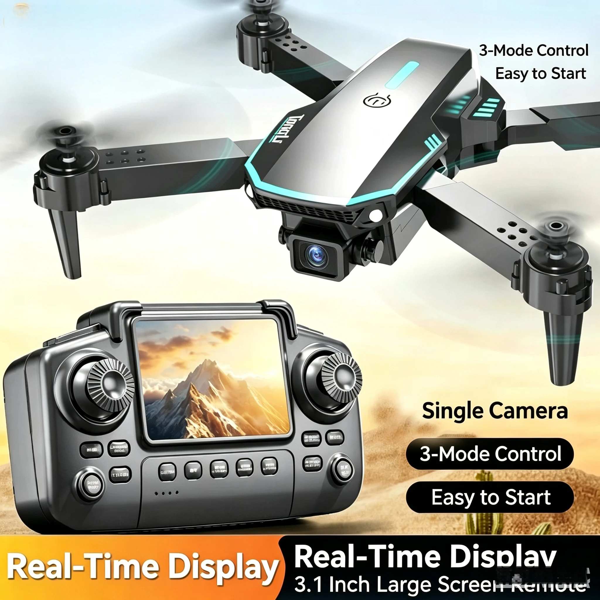 TONGLI Foldable Drone RC Quadcopter with 3.1‑Inch Large‑Screen Remote Control Single‑Camera Aerial Version One‑Key Takeoff Gesture Photo Headless Mode Long Battery Life Long‑Range Portable FPV Aircraft for Teen & Adult Beginners Ideal Photography Gift