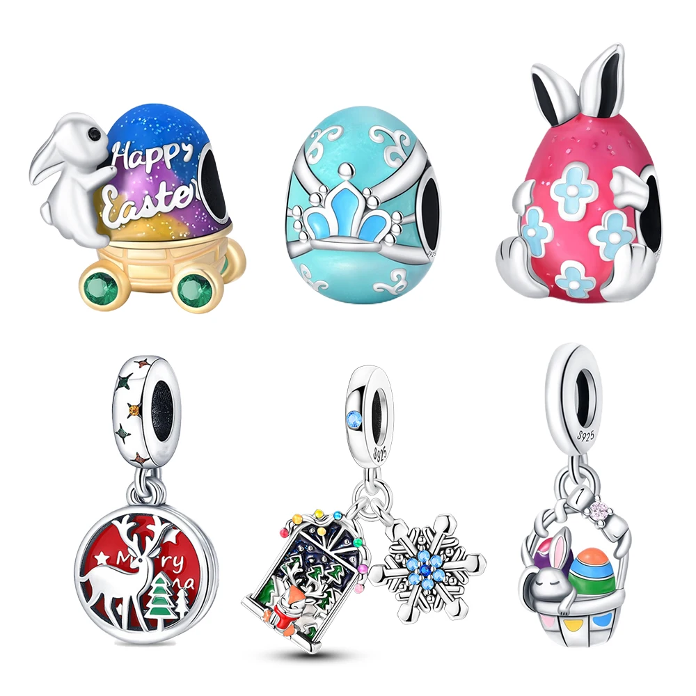 NONE Charmes à thème de Pâques, de Noël et de festival, style mignon, perles compatibles avec les bracelets à breloques originaux 925, bijoux, cadeaux pour femmes