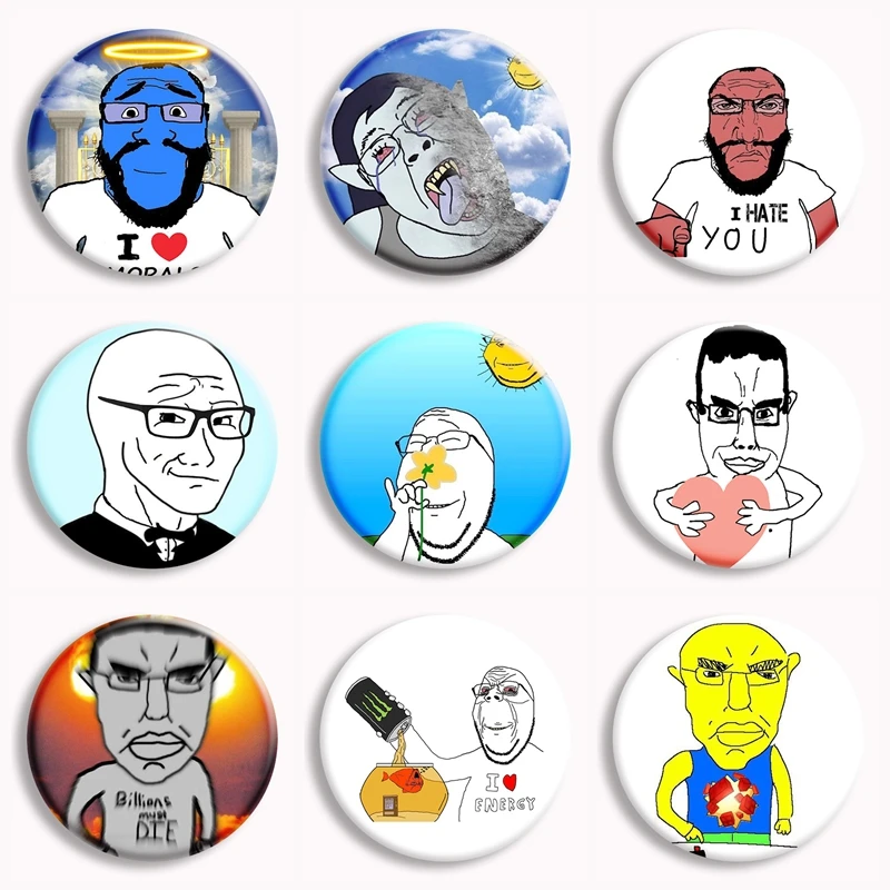 Wojak Soyjak Meme Anime Soft Button Pin Creative Funny Memes Brooch Badge Bag Decor Coat Accessories Fans Collect Gifts