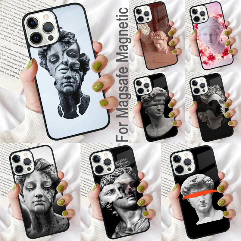 Greek Aesthetics Plaster statue art Magnetic Soft Phone Case for iPhone 16 Promax 15 Pro 13 14 Plus 11 12 Mini MagSafe Coque