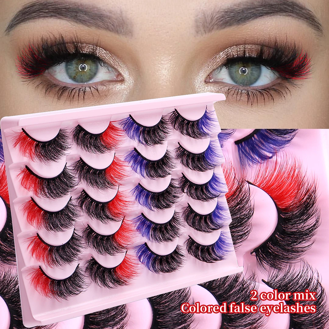 New 10 Pairs Of Colorful 8D Curly Natural False Eyelashes Makeup Stage Extensions Eyelashes Hot Selling